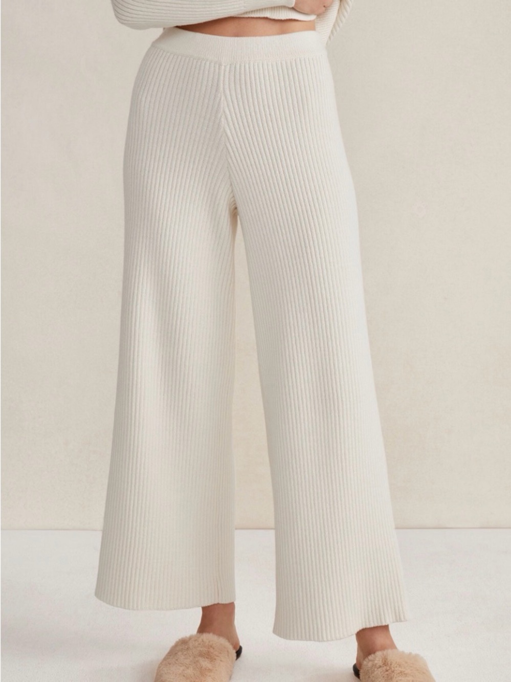 GAP Ribbed Wide-Leg Knit Pants in Ivory